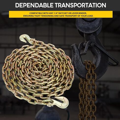 Transport Binder Chain 1/4 inch x 12 Feet, Tow Chain with Clevis Grab Hooks, 3,150 lbs Safe Working Load, Heavy Duty Log Chain for Transporting Towing Tie Down Binding Equipment 1 Pack in Kuwait