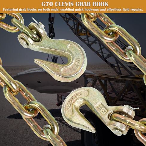 Transport Binder Chain 1/4 inch x 12 Feet, Tow Chain with Clevis Grab Hooks, 3,150 lbs Safe Working Load, Heavy Duty Log Chain for Transporting Towing Tie Down Binding Equipment 1 Pack in Kuwait