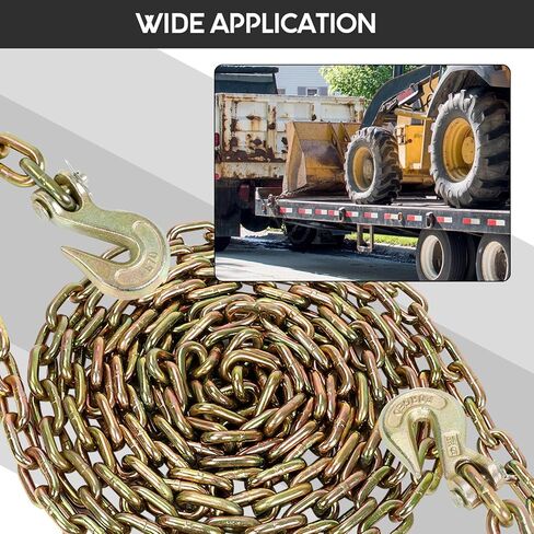 Transport Binder Chain 1/4 inch x 12 Feet, Tow Chain with Clevis Grab Hooks, 3,150 lbs Safe Working Load, Heavy Duty Log Chain for Transporting Towing Tie Down Binding Equipment 1 Pack in Kuwait