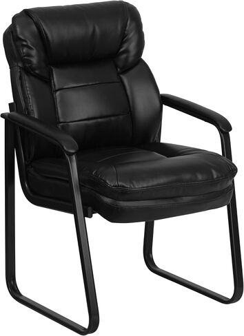 كرسي استقبال جانبي تنفيذي من Flash Furniture Isla Black LeatherSoft مع دعم قطني وقاعدة مزلقة in Saudi Arabia