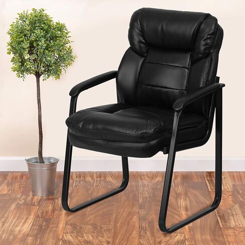 كرسي استقبال جانبي تنفيذي من Flash Furniture Isla Black LeatherSoft مع دعم قطني وقاعدة مزلقة in Saudi Arabia