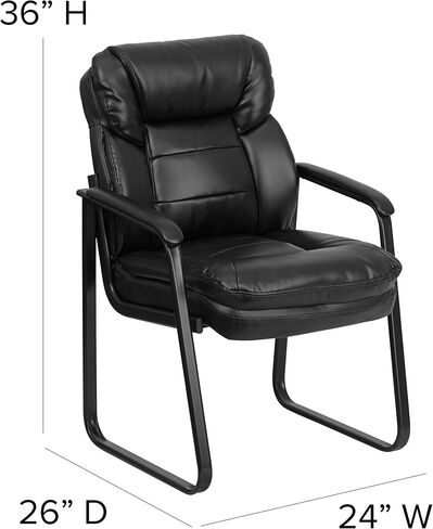 كرسي استقبال جانبي تنفيذي من Flash Furniture Isla Black LeatherSoft مع دعم قطني وقاعدة مزلقة in Saudi Arabia