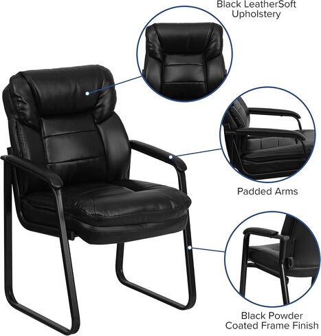 كرسي استقبال جانبي تنفيذي من Flash Furniture Isla Black LeatherSoft مع دعم قطني وقاعدة مزلقة in Saudi Arabia