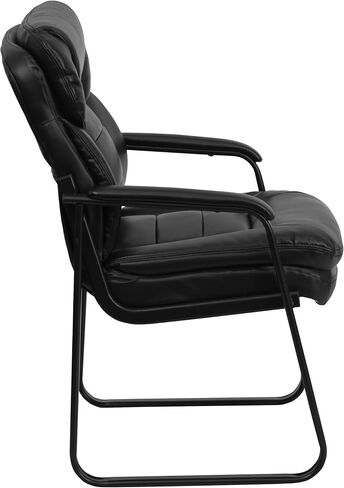 كرسي استقبال جانبي تنفيذي من Flash Furniture Isla Black LeatherSoft مع دعم قطني وقاعدة مزلقة in Saudi Arabia