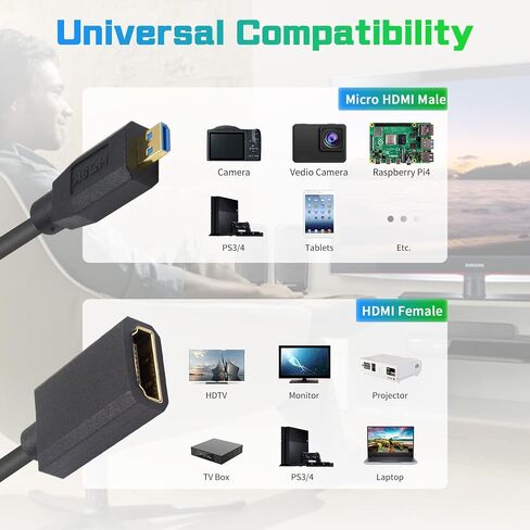 Duttek 8K Micro HDMI to HDMI Coiled Cable 8K@60Hz, 48Gbps, Right Angle HDMI to Micro HDMI 2.1 Cable for Camera, GoPro Hero, Raspberry Pi 5 4 1FT-3FT in Saudi Arabia