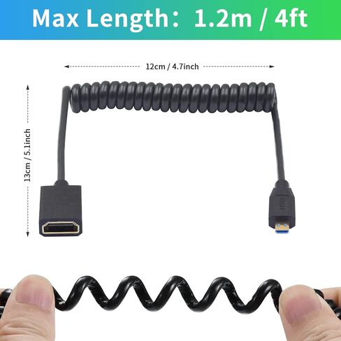 Duttek 8K Micro HDMI to HDMI Coiled Cable 8K@60Hz, 48Gbps, Right Angle HDMI to Micro HDMI 2.1 Cable for Camera, GoPro Hero, Raspberry Pi 5 4 1FT-3FT in Saudi Arabia