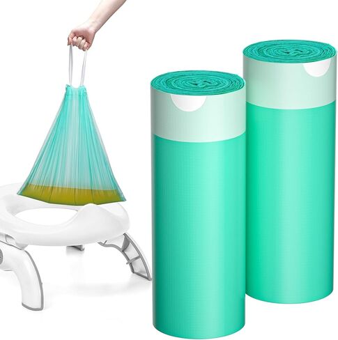 أكياس نونية السفر القابلة للتحلل للمرحاض المحمول، بطانات نونية السفر برباط AYOTEE للنونية المحمولة، بطانات كرسي النونية يمكن التخلص منها للأطفال الصغار والحيوانات الأليفة وفي الهواء الطلق (50 قطعة) in Kuwait