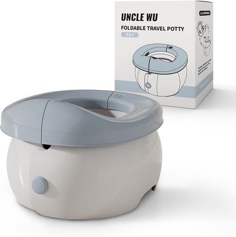 مقعد تدريب محمول على المرحاض 2 في 1 من UNCLE WU، مقعد نونية للسيارة للذهاب، كرسي نونية للأطفال قابل للطي (يتضمن حمل 100 حقيبة) رمادي وأبيض in Kuwait