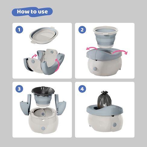 مقعد تدريب محمول على المرحاض 2 في 1 من UNCLE WU، مقعد نونية للسيارة للذهاب، كرسي نونية للأطفال قابل للطي (يتضمن حمل 100 حقيبة) رمادي وأبيض in Kuwait