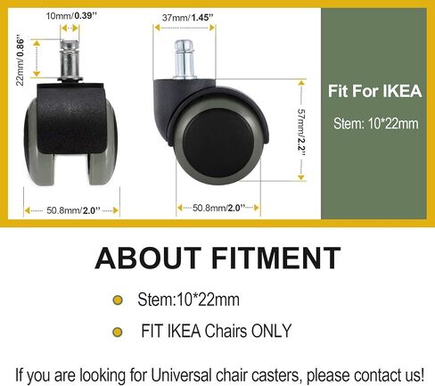 استبدال عجلات كرسي المكتب PChero لكراسي IKEA، جذع 10 مم (مجموعة من 5)، عجلات دوارة من البولي يوريثين شديدة التحمل مقاس 2 بوصة لملحقات أثاث كراسي IKEA، وحماية سجاد الأرضيات الصلبة in Kuwait