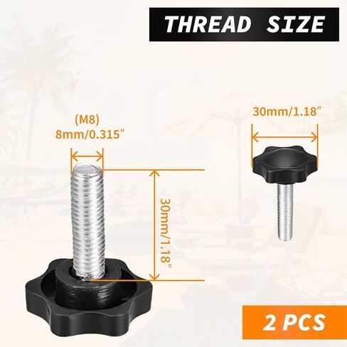 2 Pack Black 8mm(M8) x 25mm Thread Replacement Star Hand Knob Tightening Screw, Quick Removal Replacement Parts for Replacement knob 8mm(M8) x 25mm in Saudi Arabia