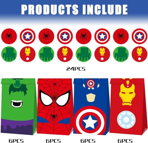 24 قطعة من حقائب حفلات الأبطال الخارقين مع 24 قطعة ملصقات لحفلات الأطفال ذات طابع الأبطال الخارقين in Kuwait