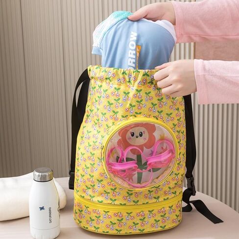 Kids Dry Wet Swim Backpack for Swimmers,Outdoor Pool Beach Dry Wet Bag,Sport Knapsack for Kids,Waterproof Draw String Sackpack,Waterproof Sports Backpack Dry Wet Separated Sack Yellow. in Kuwait