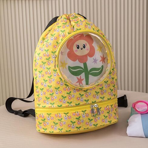 Kids Dry Wet Swim Backpack for Swimmers,Outdoor Pool Beach Dry Wet Bag,Sport Knapsack for Kids,Waterproof Draw String Sackpack,Waterproof Sports Backpack Dry Wet Separated Sack Yellow. in Kuwait
