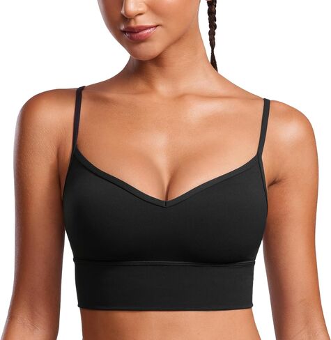 حمالة صدر رياضية للسيدات من CRZ YOGA بتصميم Butterluxe Sweetheart Longline - رقبة على شكل حرف V وحزام رفيع قابل للتعديل، حمالة صدر لليوجا، قميص قصير مبطن in Saudi Arabia