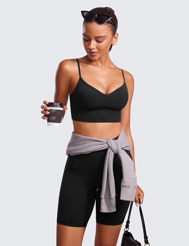 حمالة صدر رياضية للسيدات من CRZ YOGA بتصميم Butterluxe Sweetheart Longline - رقبة على شكل حرف V وحزام رفيع قابل للتعديل، حمالة صدر لليوجا، قميص قصير مبطن in Saudi Arabia