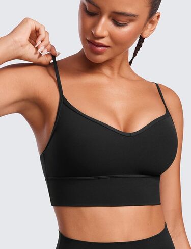 حمالة صدر رياضية للسيدات من CRZ YOGA بتصميم Butterluxe Sweetheart Longline - رقبة على شكل حرف V وحزام رفيع قابل للتعديل، حمالة صدر لليوجا، قميص قصير مبطن in Saudi Arabia