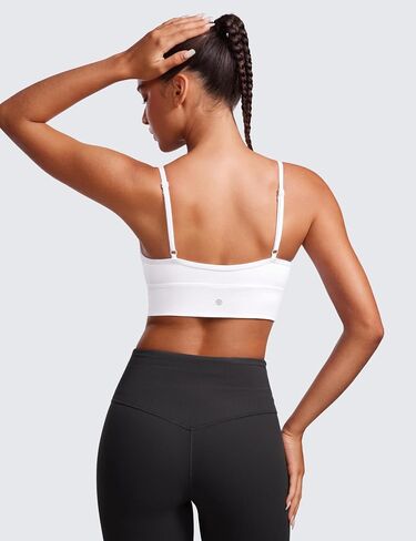CRZ YOGA Womens Butterluxe Sweetheart Longline Sports Bra - V Neck Adjustable Thin Strap Yoga Bra Camisole Padded Crop Top in Saudi Arabia