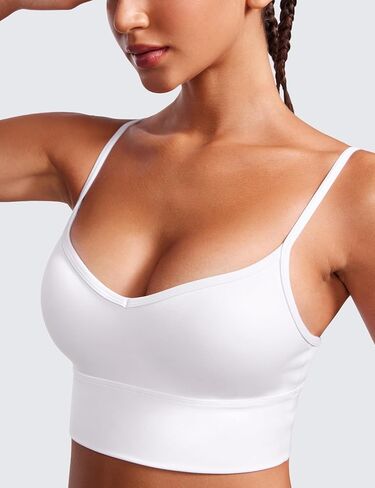 CRZ YOGA Womens Butterluxe Sweetheart Longline Sports Bra - V Neck Adjustable Thin Strap Yoga Bra Camisole Padded Crop Top in Saudi Arabia
