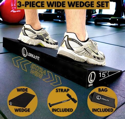 Squat Wedge - 3PCS Wide Slant Board for Squats, Heel Elevated Squat Wedge Block, Calf Stretcher Slant Board for Calf Stretching Heel Lift Knees Over Toes with Hamstring Curl or Resistance band & Bag in Saudi Arabia