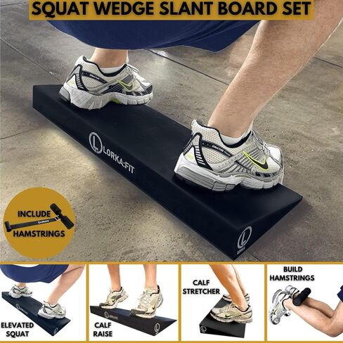 Squat Wedge - 3PCS Wide Slant Board for Squats, Heel Elevated Squat Wedge Block, Calf Stretcher Slant Board for Calf Stretching Heel Lift Knees Over Toes with Hamstring Curl or Resistance band & Bag in Saudi Arabia