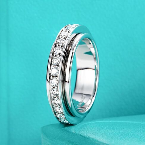 AnuClub Moissanite Gear Spinner Rings 14K Plated 2/2.5mm D Color VVS1 Moissanite Fidget Bands Eternity Rings for Women in Saudi Arabia