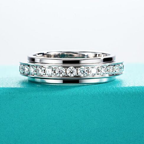 AnuClub Moissanite Gear Spinner Rings 14K Plated 2/2.5mm D Color VVS1 Moissanite Fidget Bands Eternity Rings for Women in Saudi Arabia