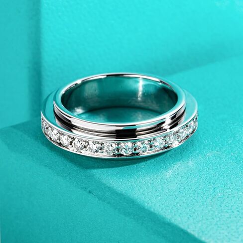 AnuClub Moissanite Gear Spinner Rings 14K Plated 2/2.5mm D Color VVS1 Moissanite Fidget Bands Eternity Rings for Women in Saudi Arabia