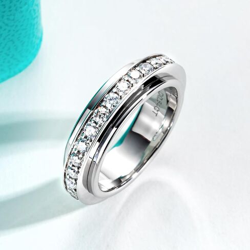 AnuClub Moissanite Gear Spinner Rings 14K Plated 2/2.5mm D Color VVS1 Moissanite Fidget Bands Eternity Rings for Women in Saudi Arabia