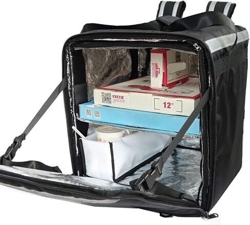 PK-76F: Large Doubledeck Insulated Pizza/Food Delivery Backpack, 16"x 15"x 18", with Divider, Cup Holder. Waterproof Thermal Food Take-Out Box, Keep Hot/Cold, 76Liters (Black) in Saudi Arabia