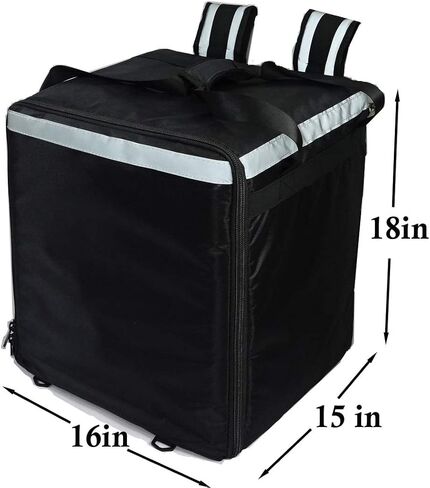 PK-76F: Large Doubledeck Insulated Pizza/Food Delivery Backpack, 16"x 15"x 18", with Divider, Cup Holder. Waterproof Thermal Food Take-Out Box, Keep Hot/Cold, 76Liters (Black) in Saudi Arabia