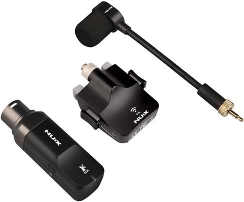 NUX Saxophone Microphone Wireless System (B-6S) with Charging Case Bundle with 2X Strukture S6P48 Woven Right Angle Patch Cables, 12x Fender Guitar Picks and Liquid Audio Instrument Polishing Cloth in Saudi Arabia