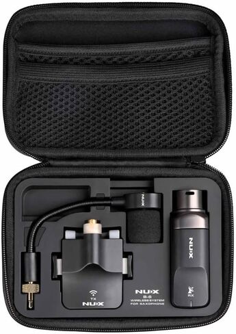 NUX Saxophone Microphone Wireless System (B-6S) with Charging Case Bundle with 2X Strukture S6P48 Woven Right Angle Patch Cables, 12x Fender Guitar Picks and Liquid Audio Instrument Polishing Cloth in Saudi Arabia
