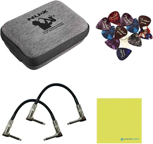 NUX Saxophone Microphone Wireless System (B-6S) with Charging Case Bundle with 2X Strukture S6P48 Woven Right Angle Patch Cables, 12x Fender Guitar Picks and Liquid Audio Instrument Polishing Cloth in Saudi Arabia