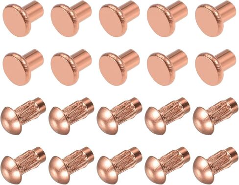uxcell Solid Rivets - M3 Metric Copper 6mm Round Head Rivets Knurled Shank and 4mm Flat Head Rivets Fasteners, Pack of 400 in Saudi Arabia