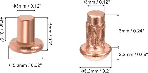 uxcell Solid Rivets - M3 Metric Copper 6mm Round Head Rivets Knurled Shank and 4mm Flat Head Rivets Fasteners, Pack of 400 in Saudi Arabia