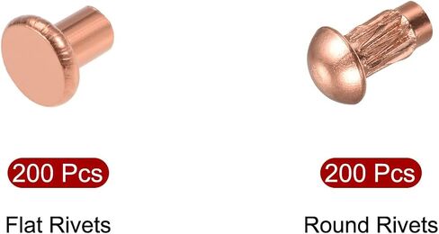 uxcell Solid Rivets - M3 Metric Copper 6mm Round Head Rivets Knurled Shank and 4mm Flat Head Rivets Fasteners, Pack of 400 in Saudi Arabia