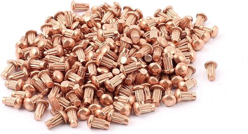 uxcell Solid Rivets - M3 Metric Copper 6mm Round Head Rivets Knurled Shank and 4mm Flat Head Rivets Fasteners, Pack of 400 in Saudi Arabia