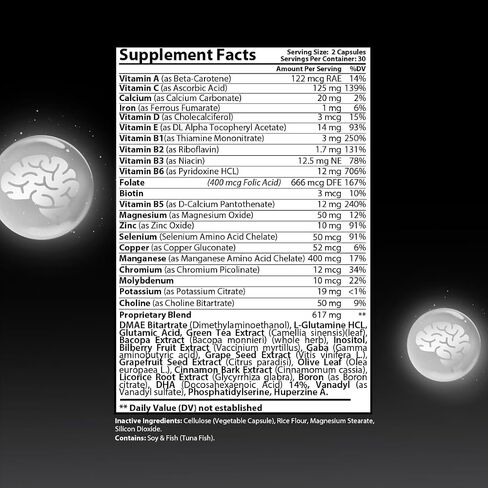 Vigor Brain Premium Nootropic Supplement – Concentration, Brain & Memory Support – Formulated with 40 Unique Nootropic Ingredients: DMAE, Choline, Phosphatidylserine, Bacopa Monnier & Huperzine A (1) in Saudi Arabia