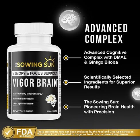 Vigor Brain Premium Nootropic Supplement – Concentration, Brain & Memory Support – Formulated with 40 Unique Nootropic Ingredients: DMAE, Choline, Phosphatidylserine, Bacopa Monnier & Huperzine A (1) in Saudi Arabia