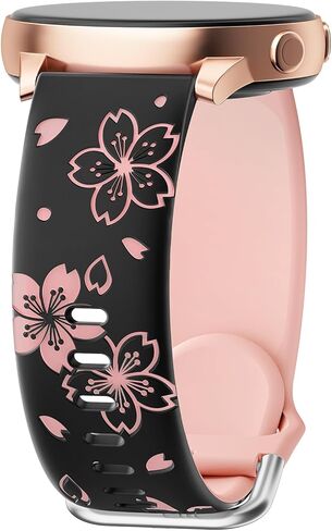 Two-Tone Flower Engraved Bands Compatible with Samsung Galaxy Watch 6/5/4 Band 40mm 44mm, Galaxy Watch 5 Pro 45mm/Watch 6/4 Classic/Active 2,Galaxy Watch 3,20mm Soft Silicone Sport Strap Women in Kuwait