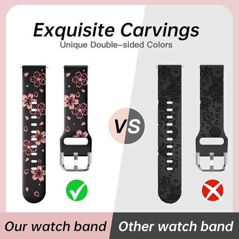 Two-Tone Flower Engraved Bands Compatible with Samsung Galaxy Watch 6/5/4 Band 40mm 44mm, Galaxy Watch 5 Pro 45mm/Watch 6/4 Classic/Active 2,Galaxy Watch 3,20mm Soft Silicone Sport Strap Women in Kuwait