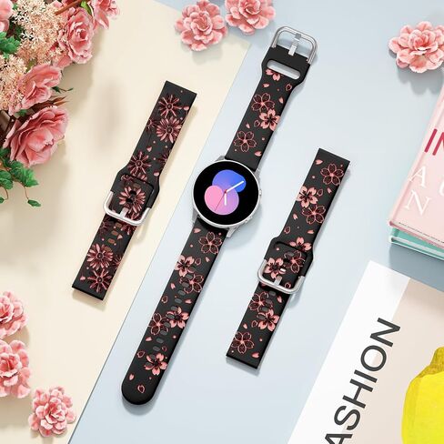 Two-Tone Flower Engraved Bands Compatible with Samsung Galaxy Watch 6/5/4 Band 40mm 44mm, Galaxy Watch 5 Pro 45mm/Watch 6/4 Classic/Active 2,Galaxy Watch 3,20mm Soft Silicone Sport Strap Women in Kuwait