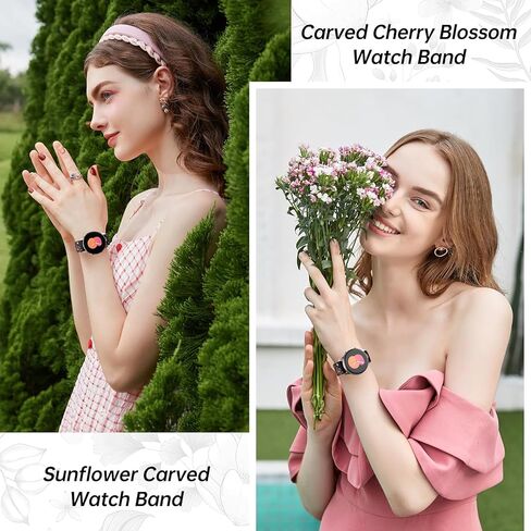 Two-Tone Flower Engraved Bands Compatible with Samsung Galaxy Watch 6/5/4 Band 40mm 44mm, Galaxy Watch 5 Pro 45mm/Watch 6/4 Classic/Active 2,Galaxy Watch 3,20mm Soft Silicone Sport Strap Women in Kuwait
