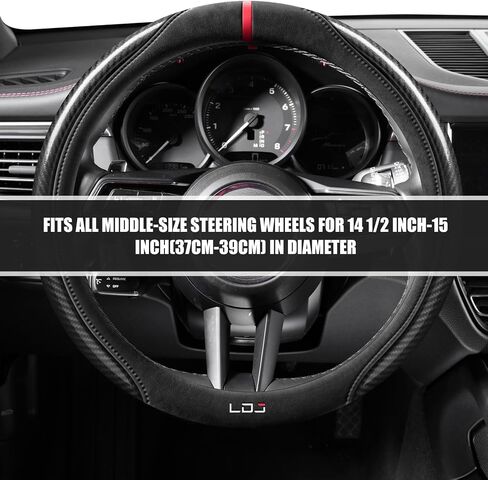 LDJ Carbon Fiber Suede Steering Wheel Cover Universal 15Inch Car Interior Accessories Comfortable Anti-Slip and Odorless D Shaped Sport Style Car Steering Wheel Cover Protector for Women and Men Blue in Saudi Arabia