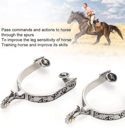 Horse Spurs,Roller Ball Spurs 3.35x3.15inch Stainless Steel Silver Engraved Bumper Spurs Style Horse Boot Spurs with Gear for Horse Training in Saudi Arabia