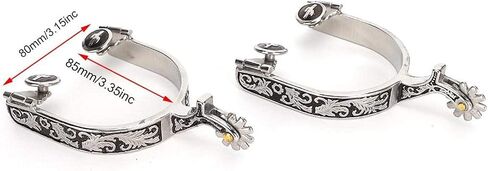 Horse Spurs,Roller Ball Spurs 3.35x3.15inch Stainless Steel Silver Engraved Bumper Spurs Style Horse Boot Spurs with Gear for Horse Training in Saudi Arabia