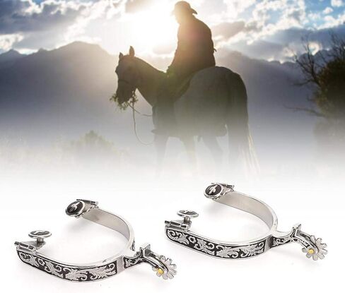 Horse Spurs,Roller Ball Spurs 3.35x3.15inch Stainless Steel Silver Engraved Bumper Spurs Style Horse Boot Spurs with Gear for Horse Training in Saudi Arabia