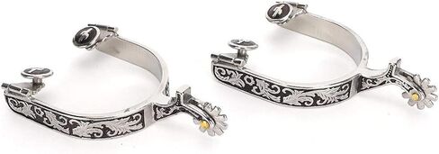 Horse Spurs,Roller Ball Spurs 3.35x3.15inch Stainless Steel Silver Engraved Bumper Spurs Style Horse Boot Spurs with Gear for Horse Training in Saudi Arabia