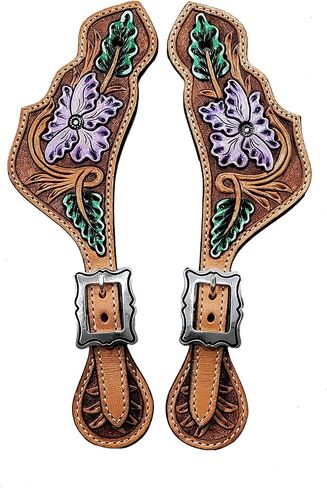 أشرطة جلدية مزخرفة بالزهور قابلة للتعديل لركوب الخيل | حواف ممتازة مع إبزيم مطلي بالنيكل خالٍ من الصدأ | معدات الفروسية الغربية للجنسين للرجال والنساء | يناسب أحذية رعاة البقر in Kuwait